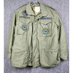US Air Force M-65 Field Jacket Mens Large Green Vintage Patched With Liner